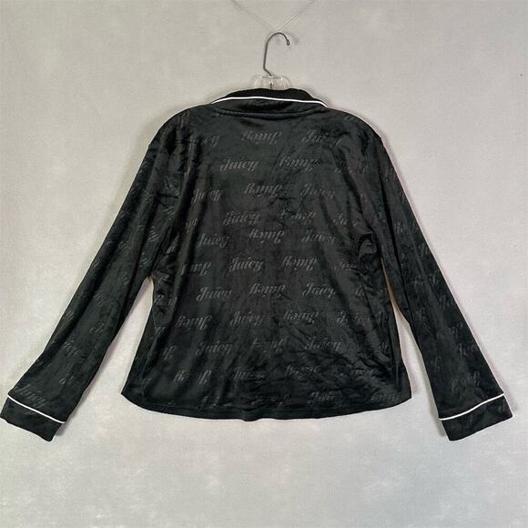 Juicy Couture Velour Pajama Top Women Size L Black Long Sleeve Cozy Soft Y2K - Picture 2 of 13